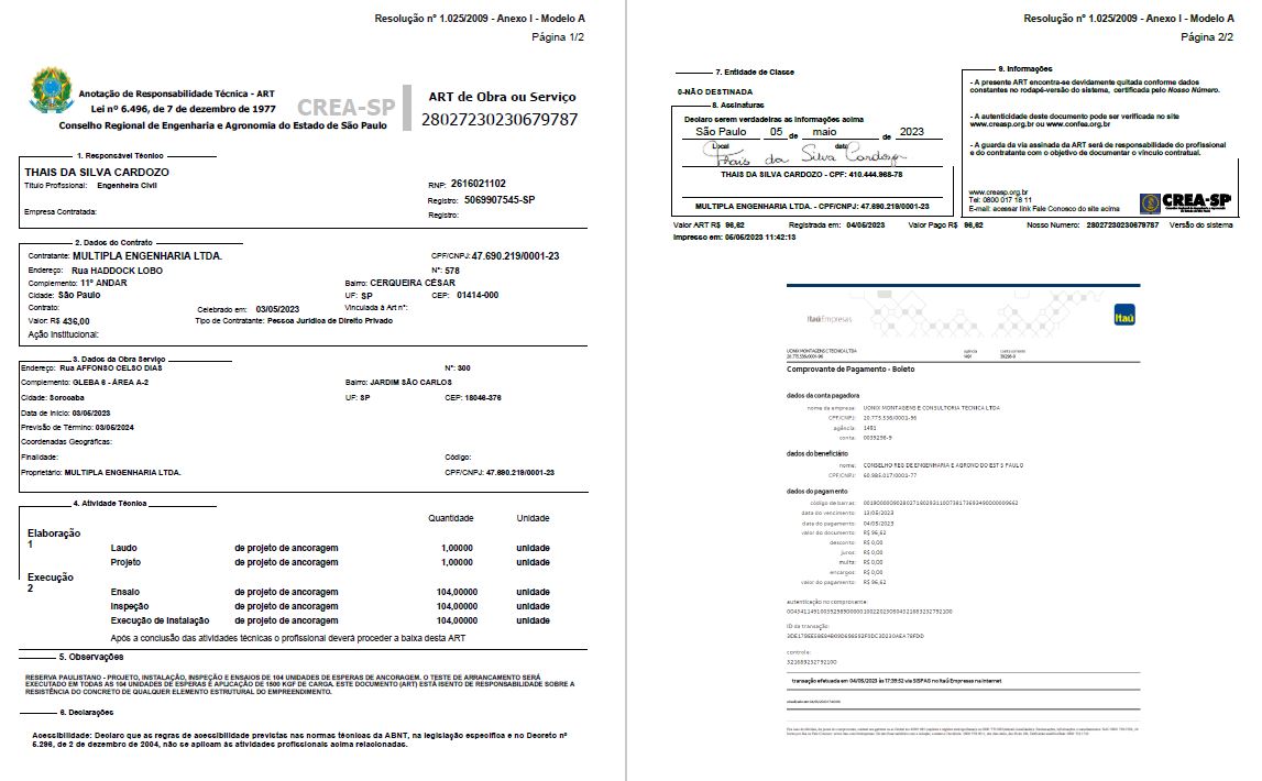 ART 8 Exemplo de Anotação de Responsabilidade Técnica (ART) de sistema de ancoragem